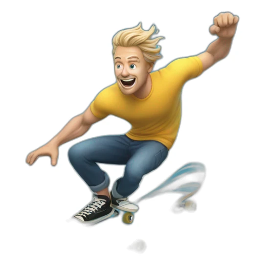 hyper real white dude surfing massive blue ocean wave on a skate board sticker