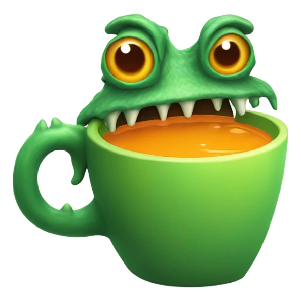 green geela monster drinking a cup of orange liquid politely sticker