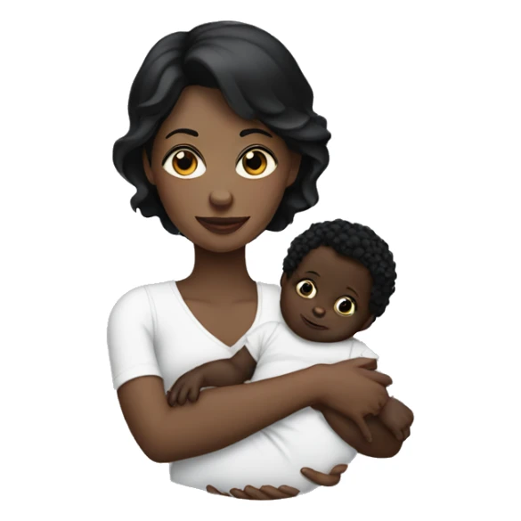 dark haired white lady holding a black baby sticker