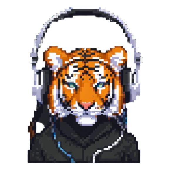 minimalist tiger wearing headphones sticker
