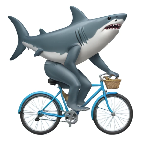 Shark riding a bike with legs and arms sticker