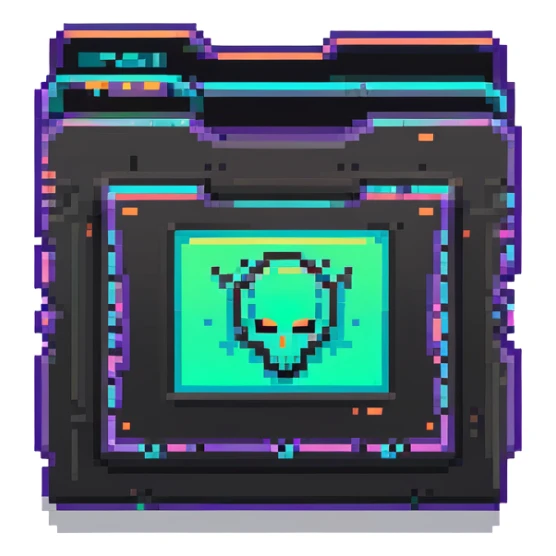 32x32 cyberpunk folder icon with neon glow, retro computer style sticker