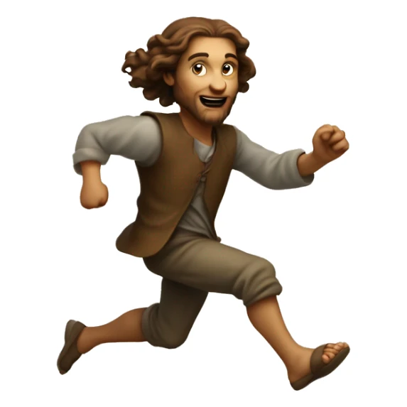 Young Leonardo Da Vinci running, with a large stride and arms outstretched sticker