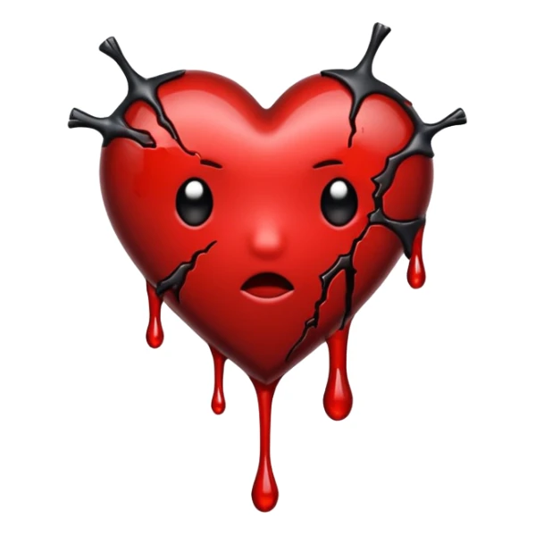 BROKEN BLACK HEART, LITTLE DARK RED BLOOD, DRIPS FROM THE BROKEN CRACK. sticker