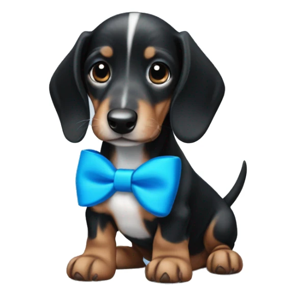 black and white dachshund puppy with blue bow sticker