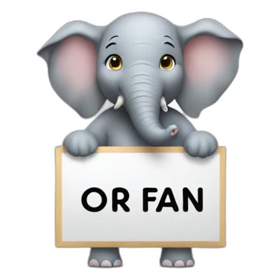 elephant holding a sign with "#1 Fan" on it sticker