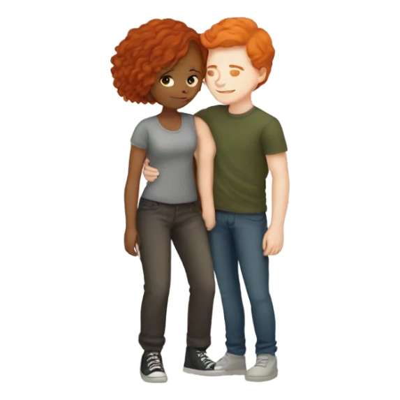 Short haired boy and redheaded girl long hair cuddling  sticker
