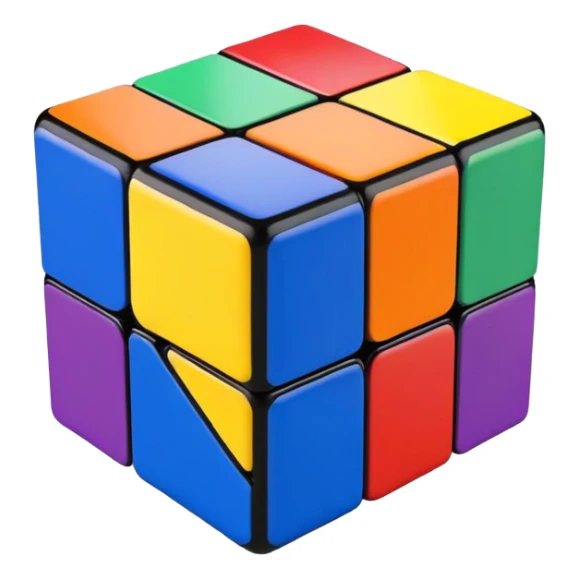 A 3x3 Rubik's Cube with rainbow colors: purple, blue, green, yellow, orange, red, minimalist iOS emoji style sticker