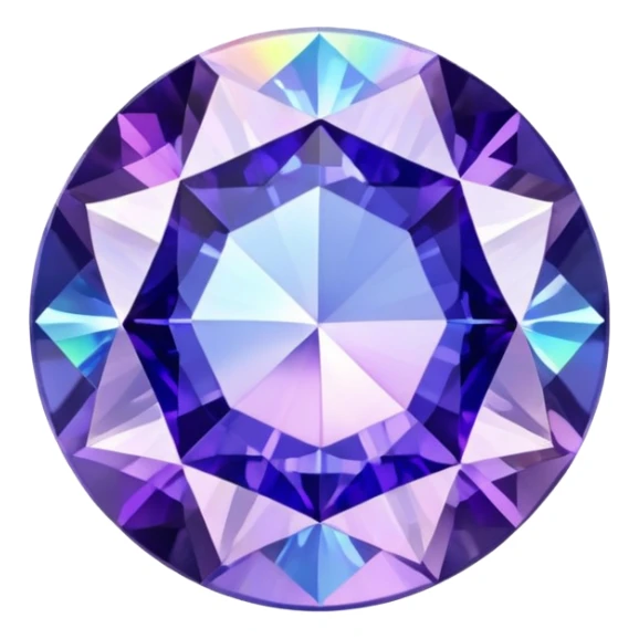 Precision round cut tanzanite with lavender-blue color flash and holographic rainbow effect sticker