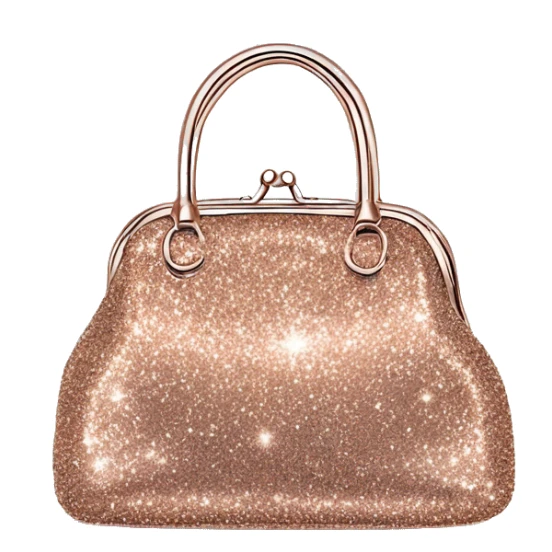 Realistic rose gold Sparkle glitter designer purse isolated.  sticker