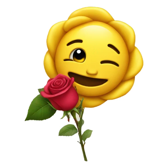yellow emoji holding rose in mouth sticker