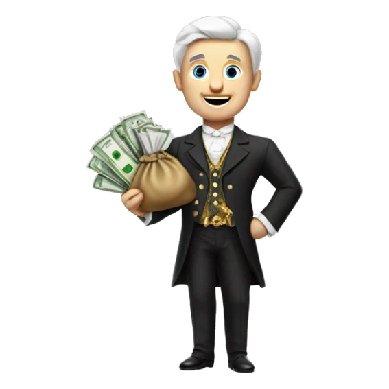 white aristocrat with money bag in his hands sticker