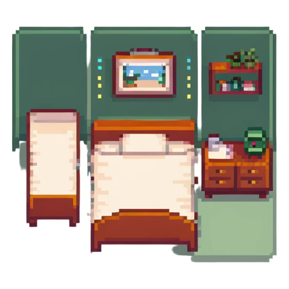 tiny cute bedroom with pink decor, plushies, cute lamp, small cozy bed sticker