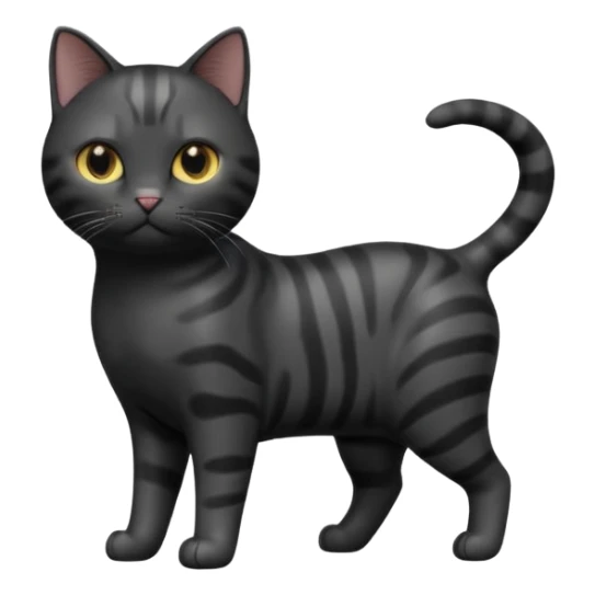 A 3D cartoon jet-black American Shorthair cat, smooth shiny coat, subtle reflections, balanced light contrast, Memoji-style realism. full body or half body. sticker