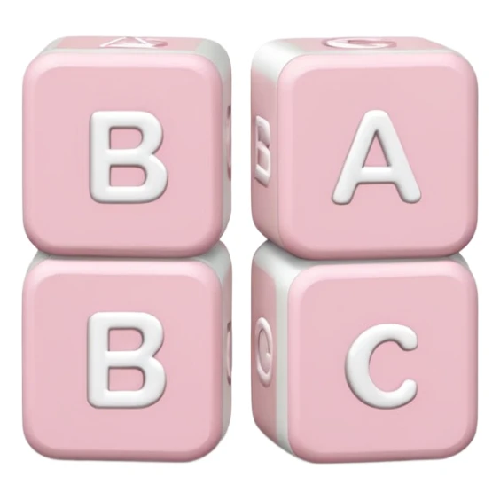 Three white and light pink baby alphabet blocks stacked sticker