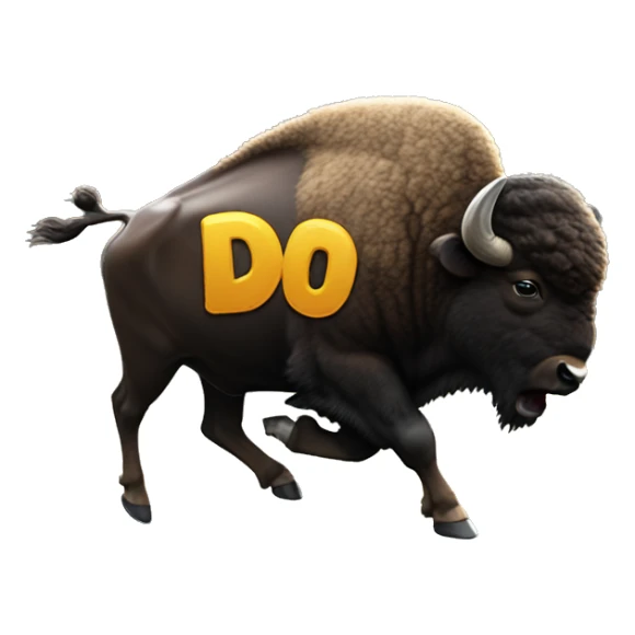 Buffalo running in a storm with word DO written on in sticker