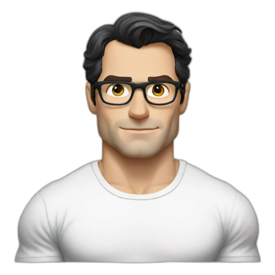 front view of henry cavill clark kent wearing white t-shirt using a laptop sticker