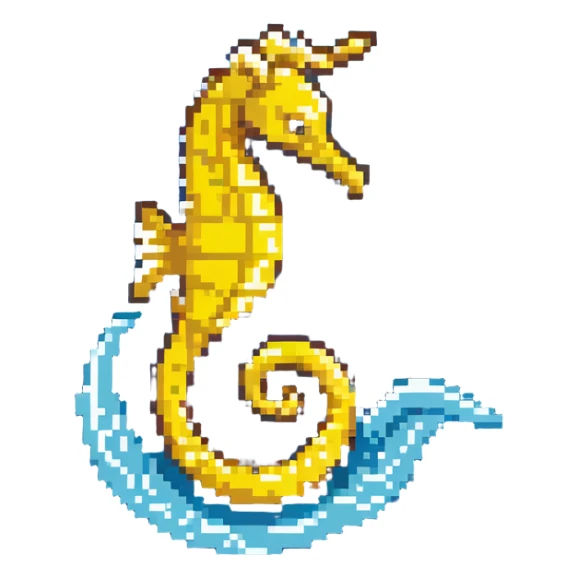 Yellow seahorse with curled tail in ocean sticker