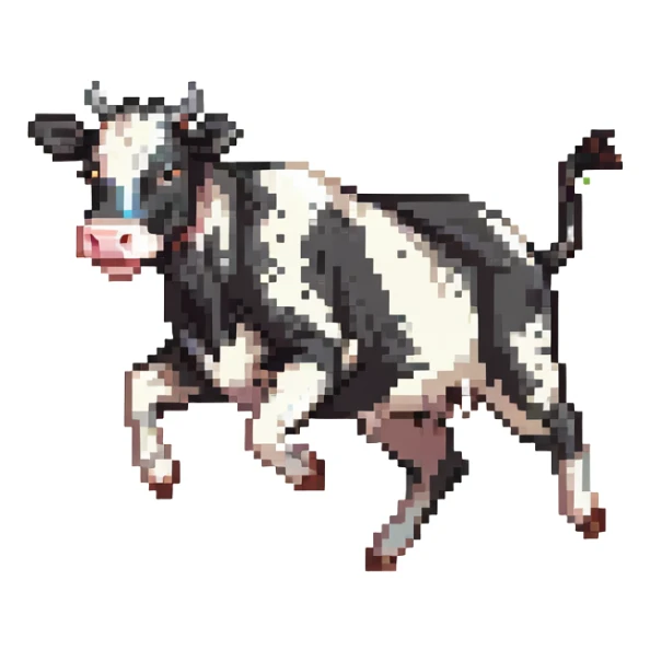 black and white cow jumping in a grass field sticker