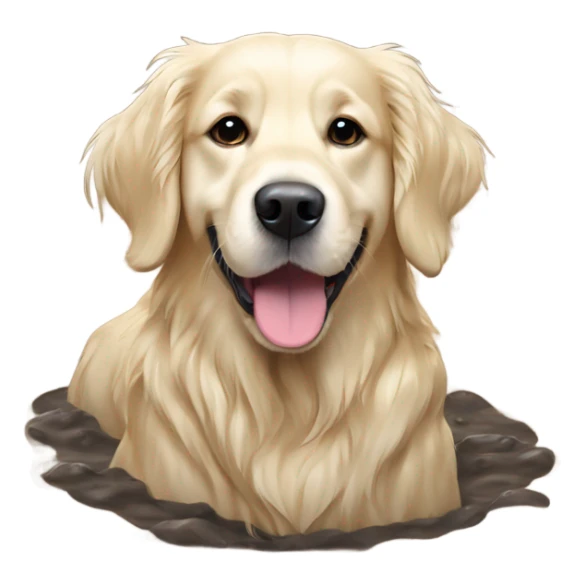 English cream golden retriever in muddy puddle sticker