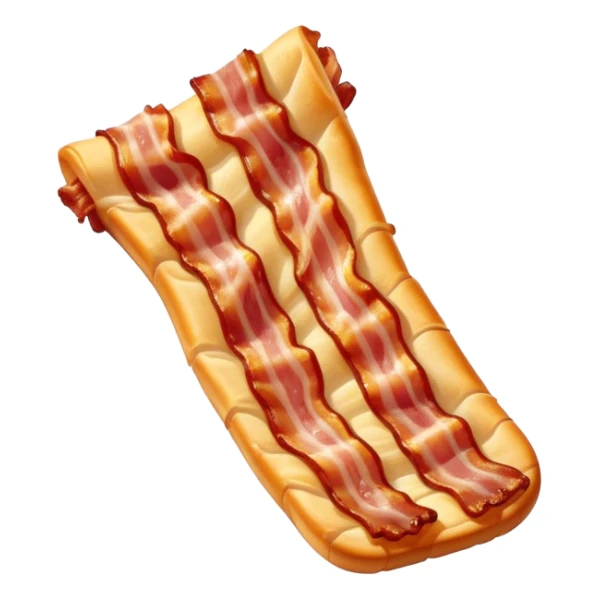 Cinematic crispy sizzling bacon, slightly curled, golden-brown with a perfect crunch, glistening with rich flavor, deep warm tones, served on a breakfast plate, comforting and indulgent. sticker
