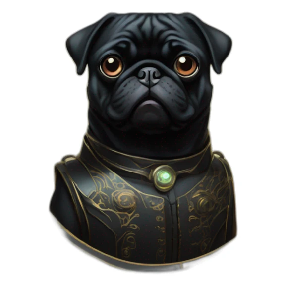 A cyberpunk black pug in Art Nouveau style during 1910 sticker