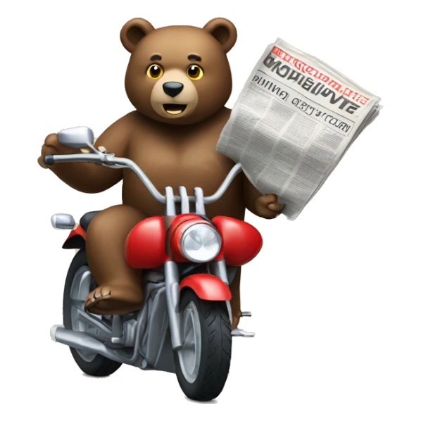 bear holding newspaper driving motobike sticker