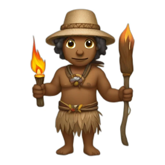 Aborigine in the wood with torch in a hand sticker