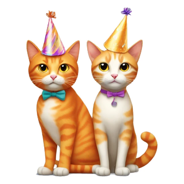 Orange cat and beige cat wearing party hats sticker