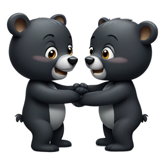 two small cute cartoon black bears hugging and smiling greeting each other sticker