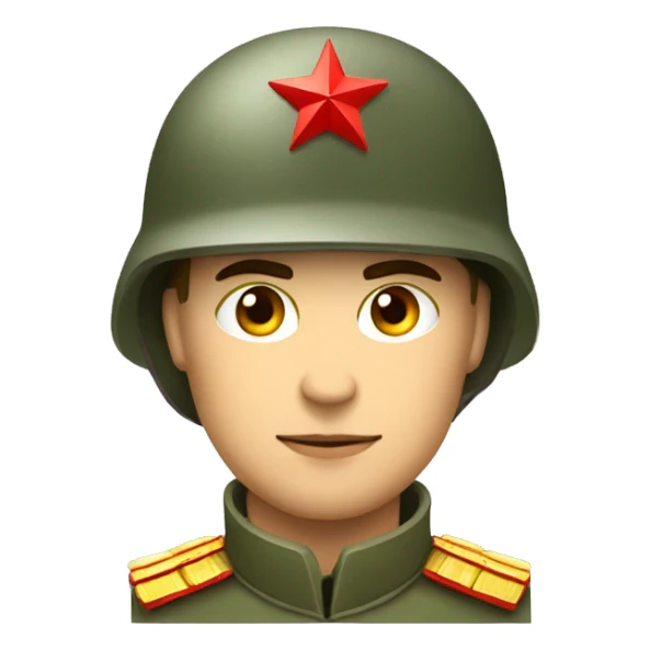 ussr soldier serious with military helmet with red star sticker