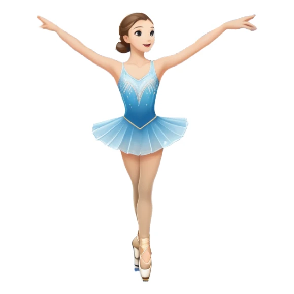 An icon featuring a graceful figure skater performing a spin on the ice. The background includes a grand ice rink palace with shining spotlights and cheering spectators in the stands. Transparent background highlights the elegance and artistry of figure skating sticker