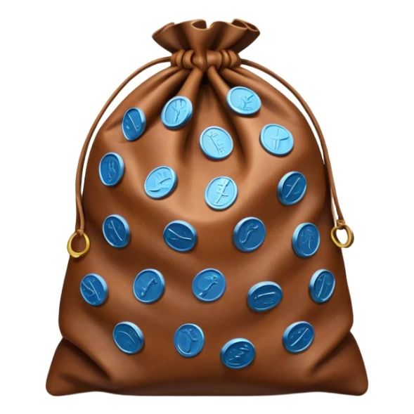 brown money bag of blue coins sticker