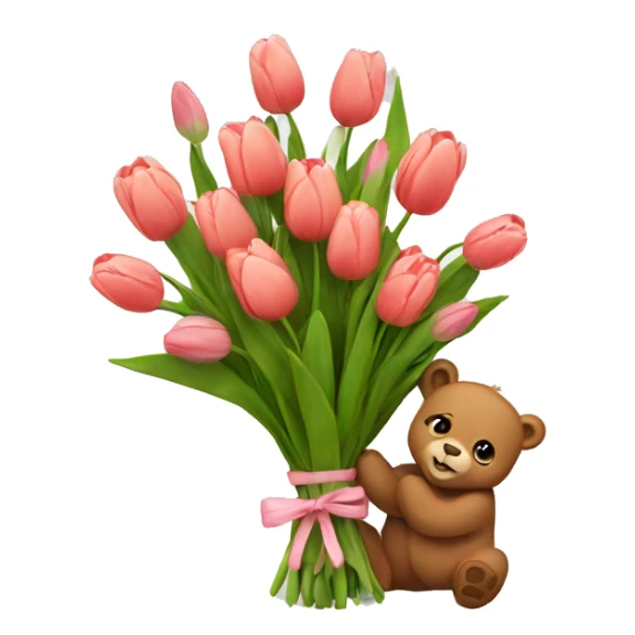 cute bear with tulips flowers bouquet sticker