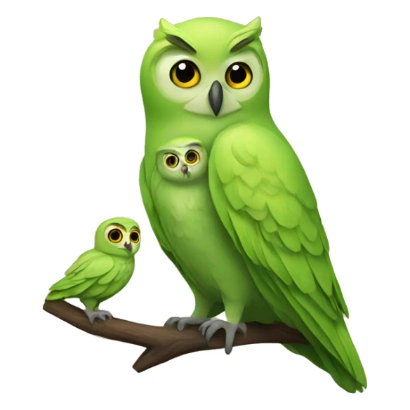 owl mother and green canary baby sticker