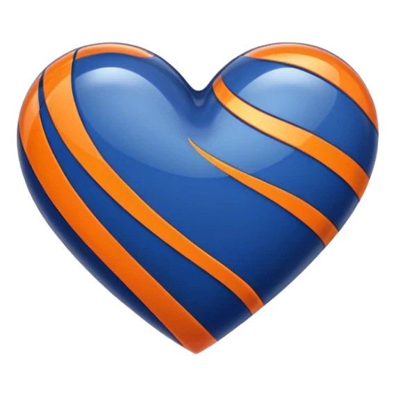Glossy dark blue heart with straight orange athletic stripes going down one side sticker