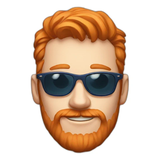 twitch gamer streamer, long face, ginger, blue sunglasses glasses, small goattee sticker