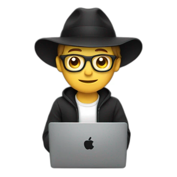tech white guy with black hat holding a apple laptop in the lap sticker
