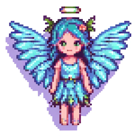 pixel art fairy with wings, simple and colorful sticker