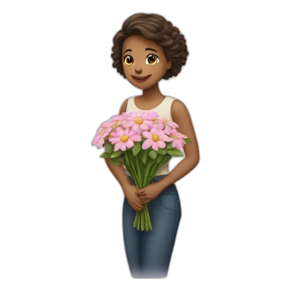 Une fille avec un bouquet de fleur sticker