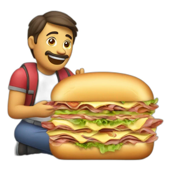 Un calvo comiendo un súper sandwich sticker