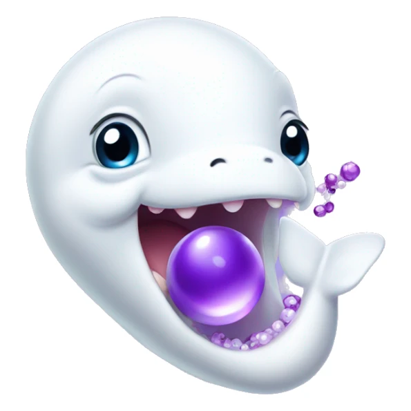 baby beluga biting a purple pearl sticker