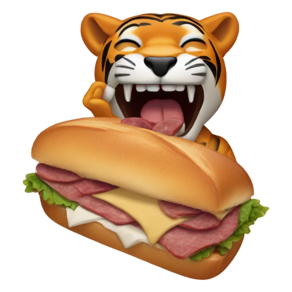 Tiger eating a pastrami sandwich  sticker
