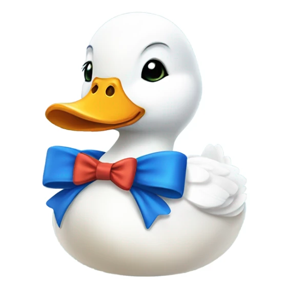 White duck wearing a blue bow around it’s neck sticker