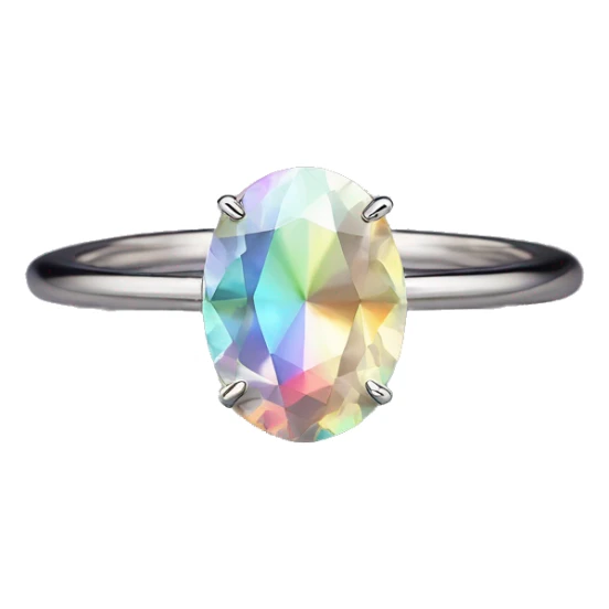 Oval gem with iridescent pastel rainbow prism multicolored gem engagement ring with thin platinum band sticker
