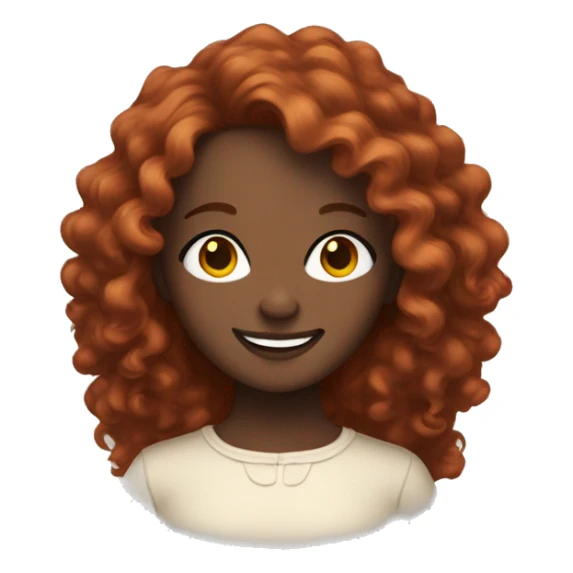 smiling dark-skinned woman with shoulder length curly red hair, long eye lashes, almond shaped eyes sticker