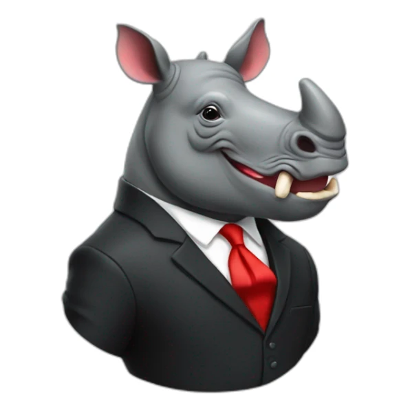 happy swag rhino wearing black suit with red tie sticker