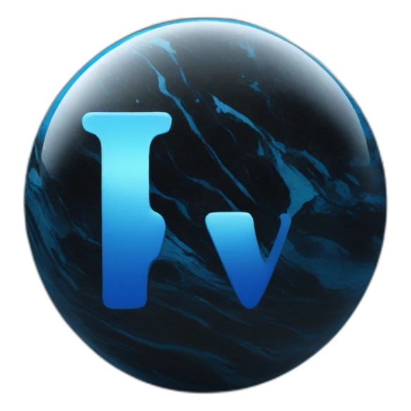 big blue W letter icon on a black marble ball sticker