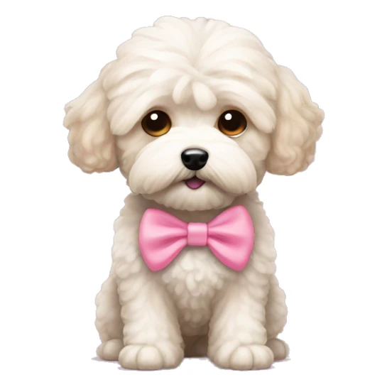 a maltipoo that has a pink nose and has a bow sticker