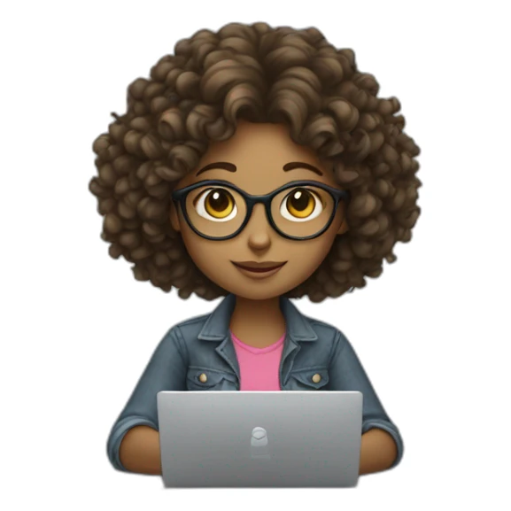 Girl wearing a spec with curly hair working on a laptop  sticker